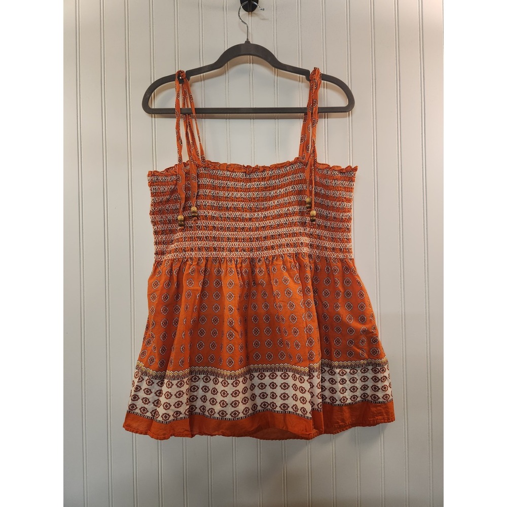 Torrid Orange Medallion Smocked‎ Cotton Cami Top Plus Size 2 Bead Straps Boho - Picture 4 of 8